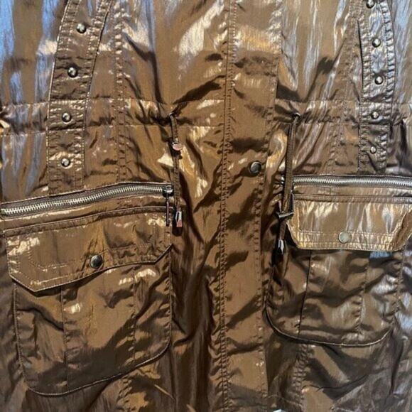 Vintage Y2K Metallic Brown Animal Print Lined Jacket Womens Medium Zip Snap Coat - Picture 5 of 16